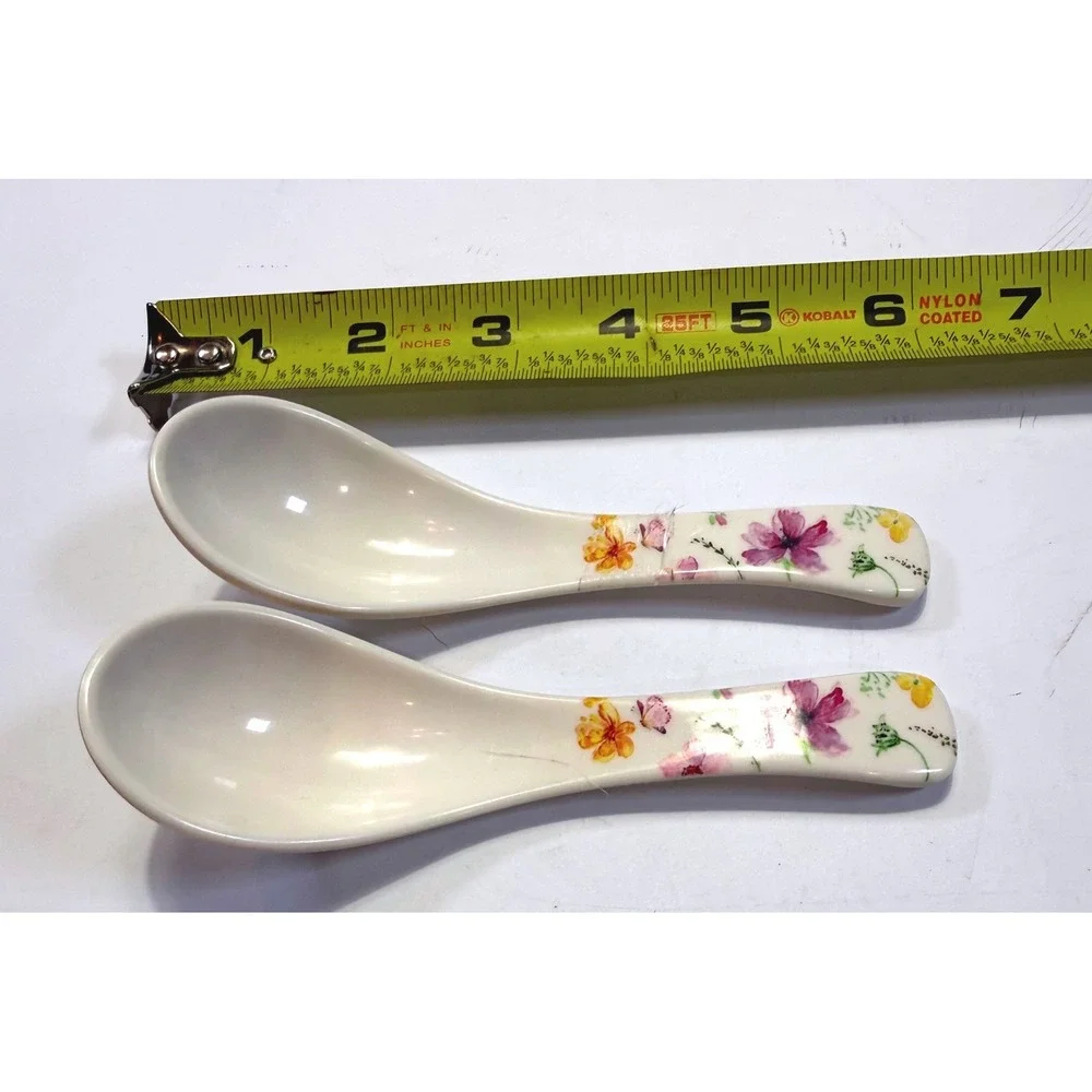 Wu He Floral Melamine Chinese Soup Spoons Set of 2 Purple Yellow Flower NO.017